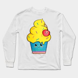 Cute as a Cupcake - Happy Colorful Cupcake With a Cherry on Top Long Sleeve T-Shirt